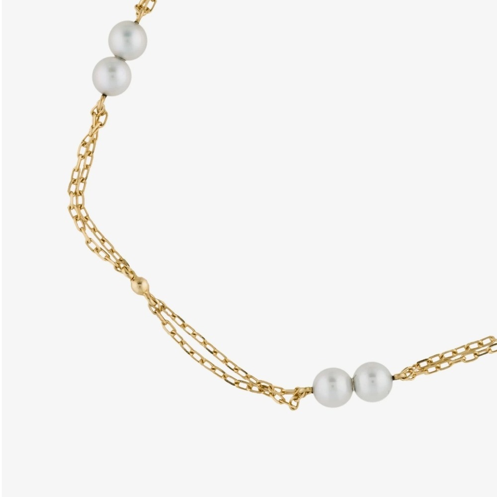 MIKIMOTO Pearl Station Bracelet 18K Yellow Gold Double Strand - Picture 2 of 2